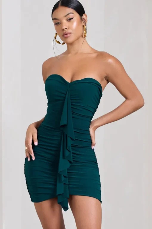 Treasure | Petrol Blue Strapless Sweetheart Mini Dress With Ruffle