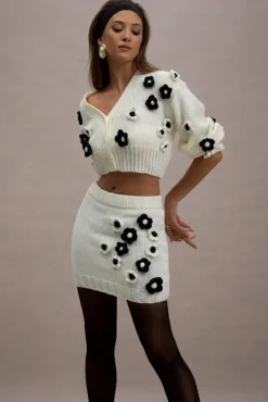 Triomphe | Cream u0026 Black Knit Floral Mini Skirt