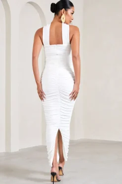 Truly | White Ruched Maternity Maxi Dress With Halter Collar