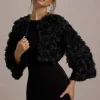 Tulip Twirl | Black Mesh Floral Cropped Jacket