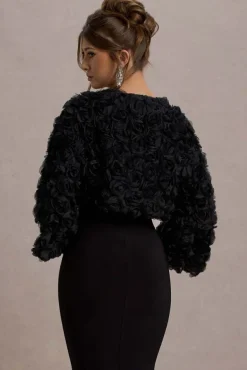 Tulip Twirl | Black Mesh Floral Cropped Jacket