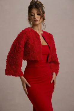 Tulip Twirl | Red Mesh Floral Cropped Jacket