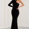 Tyra | Black Asymmetric Neck Cut Out Maxi Dress With Open Back Detail