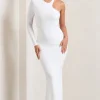 Tyra | White Asymmetric Neck Cut Out Maxi Dress With Open Back Detail
