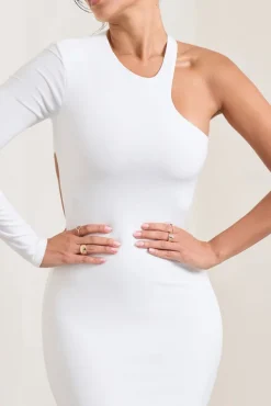 Tyra | White Asymmetric Neck Cut Out Maxi Dress With Open Back Detail