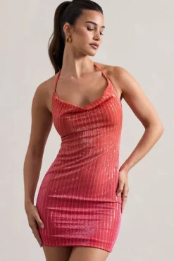Ultra | Pink u0026 Orange Ombre Sequin Cowl-Neck Mini Dress