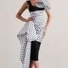 Unattainable | Black Polka Dot Wrap Midi Dress Volume Drape