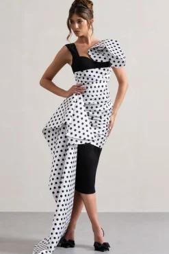 Unattainable | Black Polka Dot Wrap Midi Dress Volume Drape