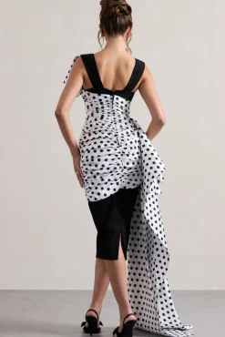 Unattainable | Black Polka Dot Wrap Midi Dress Volume Drape