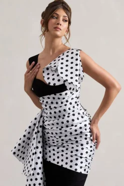 Unattainable | Black Polka Dot Wrap Midi Dress Volume Drape