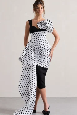 Unattainable | Black Polka Dot Wrap Midi Dress Volume Drape