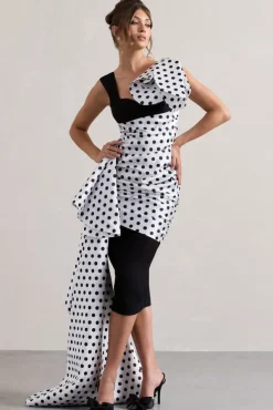 Unattainable | Black Polka Dot Wrap Midi Dress Volume Drape