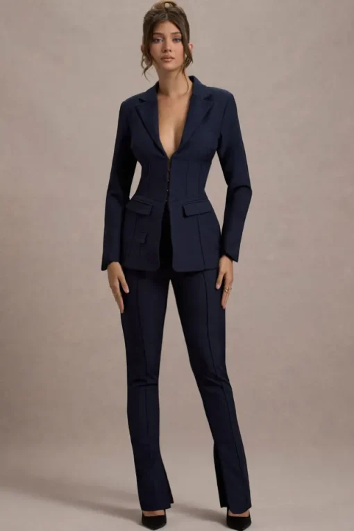 Unbeaten | Navy Fitted Corset Blazer Jacket