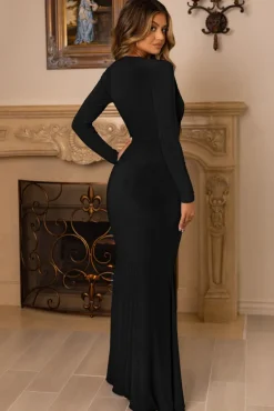 Unforgotten | Black Wrap Front Maxi Dress With Side Split