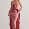 Upon A Time | Blush Ruched Bandeau Midi Dress With Cape