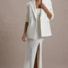 Urban | White Plunge-Neck Boxy Oversized Blazer