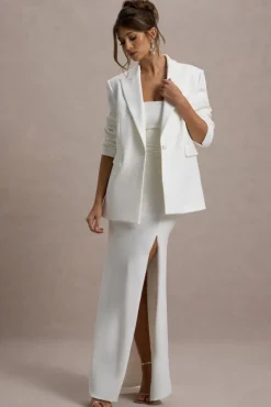 Urban | White Plunge-Neck Boxy Oversized Blazer