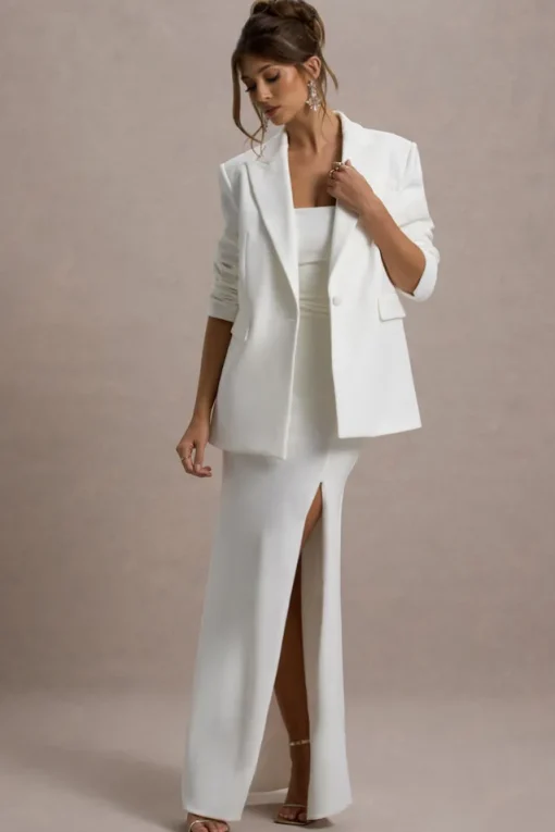 Urban | White Plunge-Neck Boxy Oversized Blazer