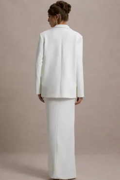 Urban | White Plunge-Neck Boxy Oversized Blazer