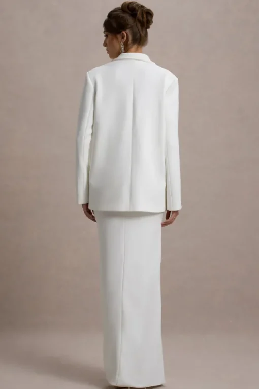 Urban | White Plunge-Neck Boxy Oversized Blazer