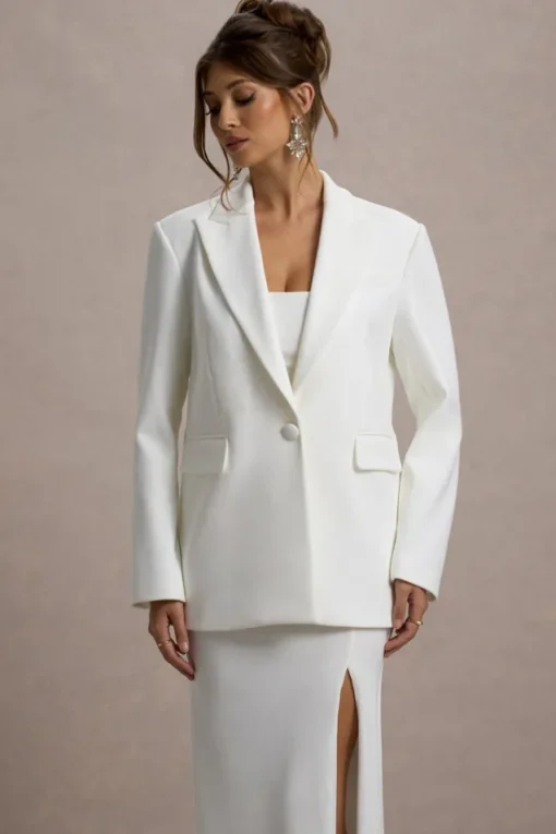 Urban | White Plunge-Neck Boxy Oversized Blazer