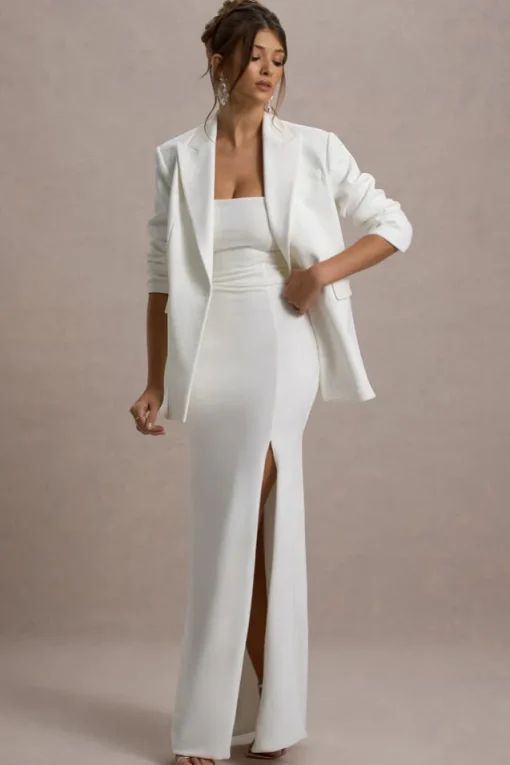 Urban | White Plunge-Neck Boxy Oversized Blazer