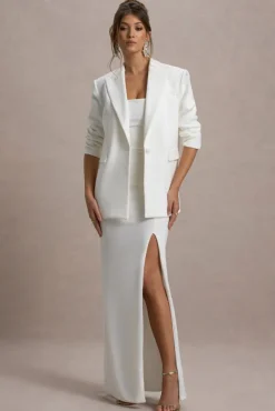 Urban | White Plunge-Neck Boxy Oversized Blazer