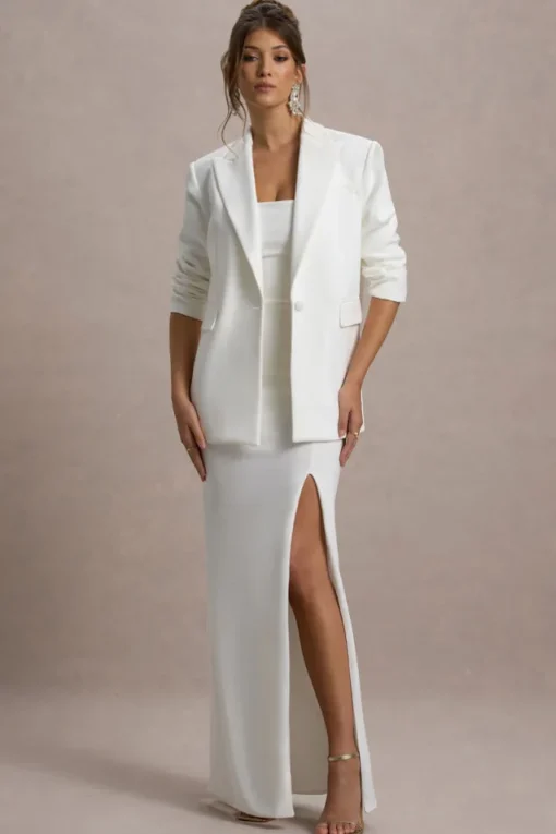 Urban | White Plunge-Neck Boxy Oversized Blazer