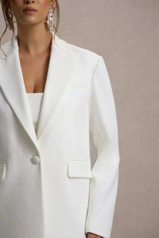 Urban | White Plunge-Neck Boxy Oversized Blazer