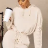 Urban Futures | Cream Eyelet u0026 Lace Up Detail Hoodie
