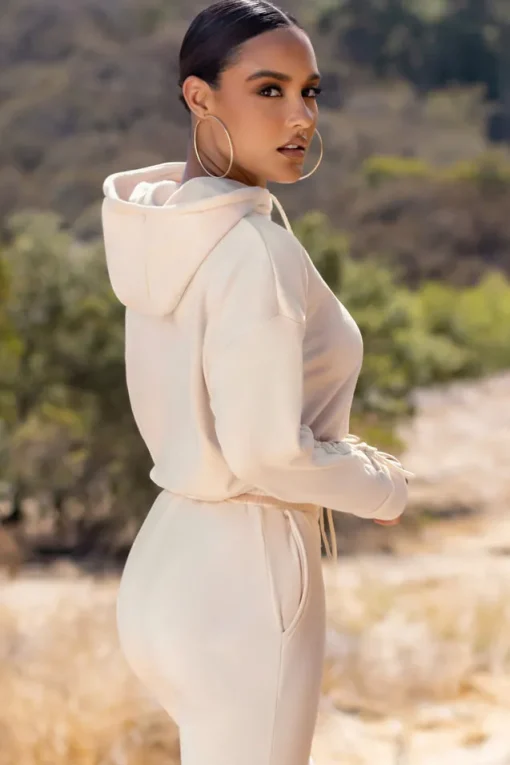 Urban Futures | Cream Eyelet u0026 Lace Up Detail Hoodie