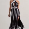 Ushuaia | Black Print Halter-Neck Cut-Out Split Maxi Dress