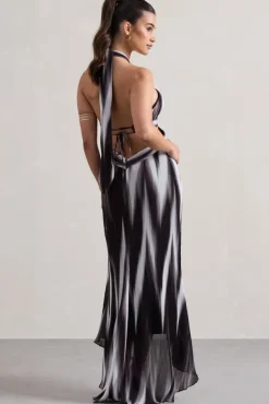 Ushuaia | Black Print Halter-Neck Cut-Out Split Maxi Dress