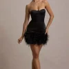 Vampira | Black Satin Corset Feather Mini Dress