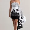 Variety | Multi Print Bandeau Mini Dress With Ruffled Side Drape