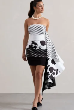 Variety | Multi Print Bandeau Mini Dress With Ruffled Side Drape