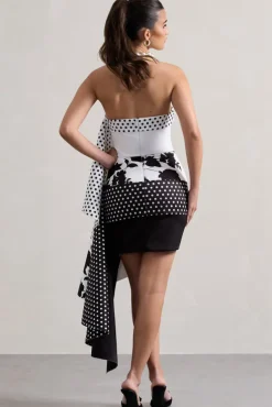 Variety | Multi Print Bandeau Mini Dress With Ruffled Side Drape