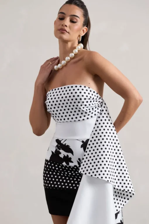 Variety | Multi Print Bandeau Mini Dress With Ruffled Side Drape