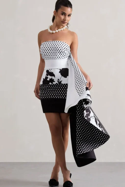 Variety | Multi Print Bandeau Mini Dress With Ruffled Side Drape