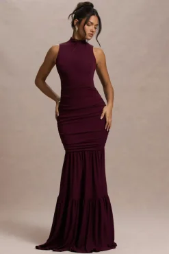 Verano | Plum High-Neck Tiered Maxi Dress