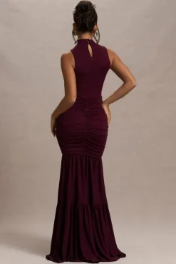 Verano | Plum High-Neck Tiered Maxi Dress
