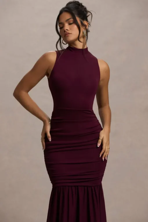 Verano | Plum High-Neck Tiered Maxi Dress