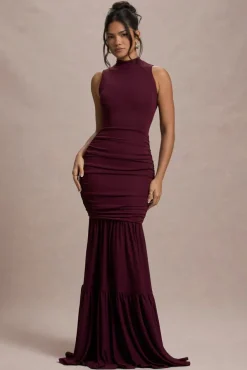 Verano | Plum High-Neck Tiered Maxi Dress