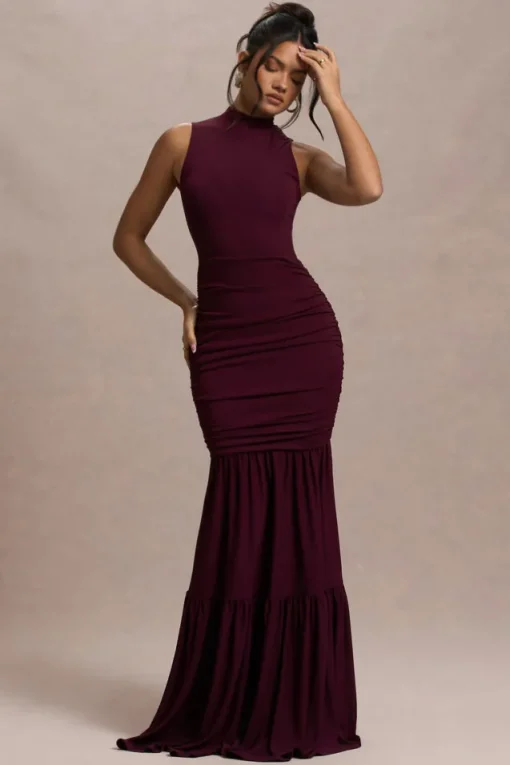 Verano | Plum High-Neck Tiered Maxi Dress