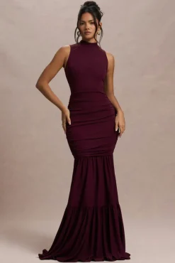 Verano | Plum High-Neck Tiered Maxi Dress
