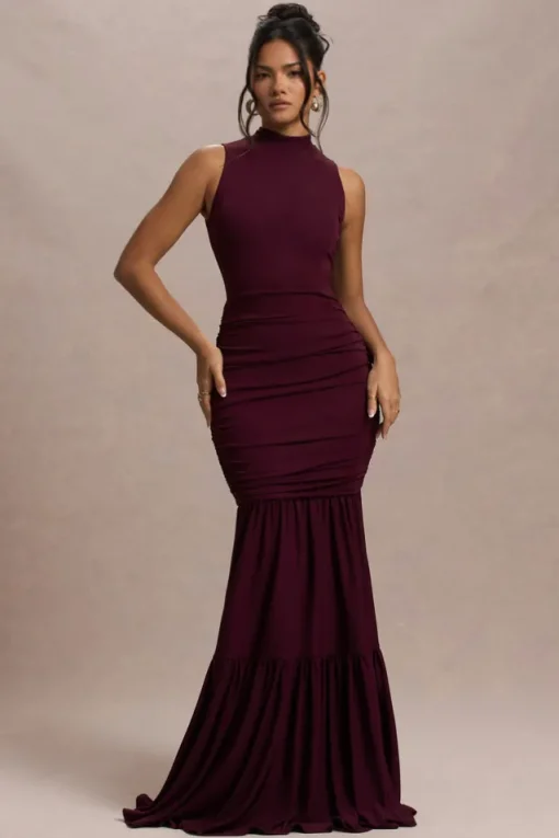 Verano | Plum High-Neck Tiered Maxi Dress