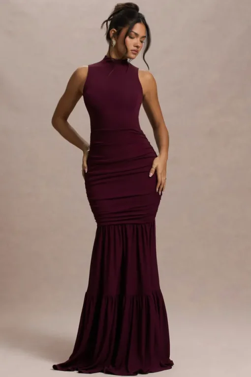 Verano | Plum High-Neck Tiered Maxi Dress