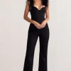Verity | Black Feather Shoulder Corset Style Jumpsuit