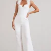 Verity | White Feather Shoulder Corset Style Jumpsuit