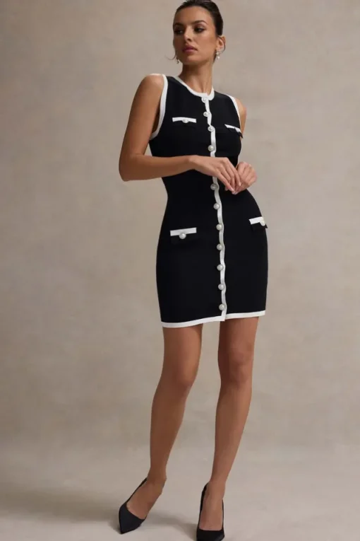 Versailles | Black u0026 White Knit Sleeveless Mini Dress